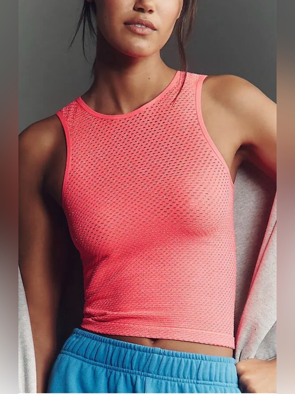 Anthropologie LyreBird Open-Stitch Shimmer Tank Neon Coral XXS/XS